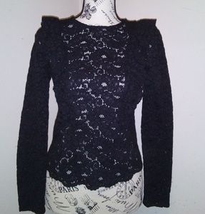Zara Classy Black Lace with Ruffle Blouse Size XS